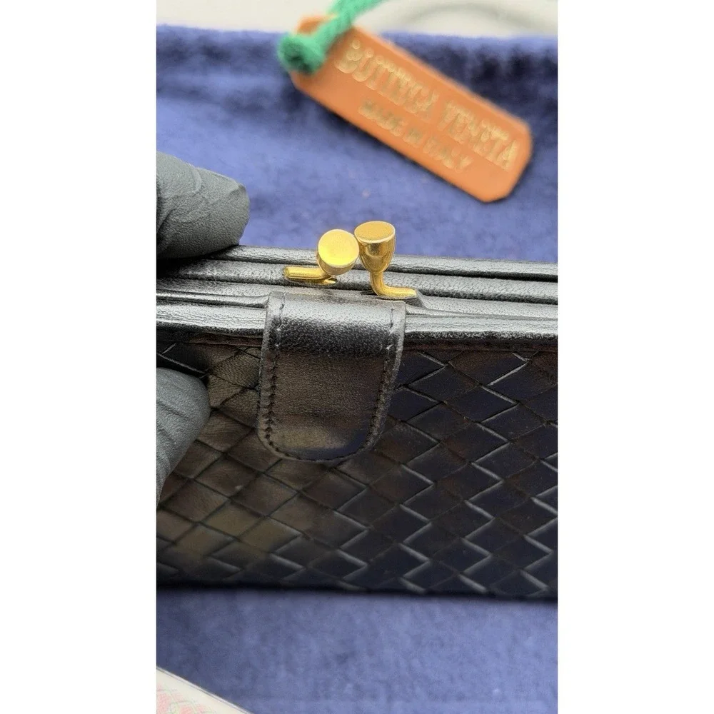 Bottega Veneta‎ Black Intrecciato Leather Long Wallet Italy